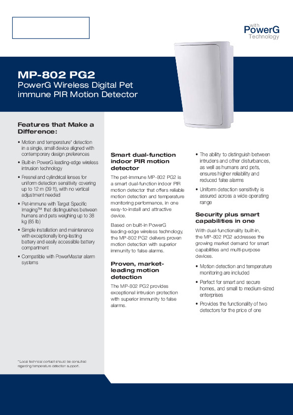 POWERG Wireless Pet Immune PIR Detector from Alltrade