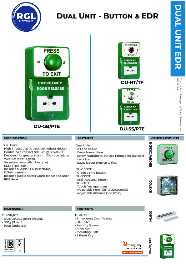 Dual Unit Green Domed Press to Exit and Emergency Door Release